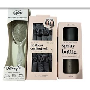 Hair Styling Bundle – Wet Brush, Kitsch Heatless Curls Set & Kitsch Spray Bottle